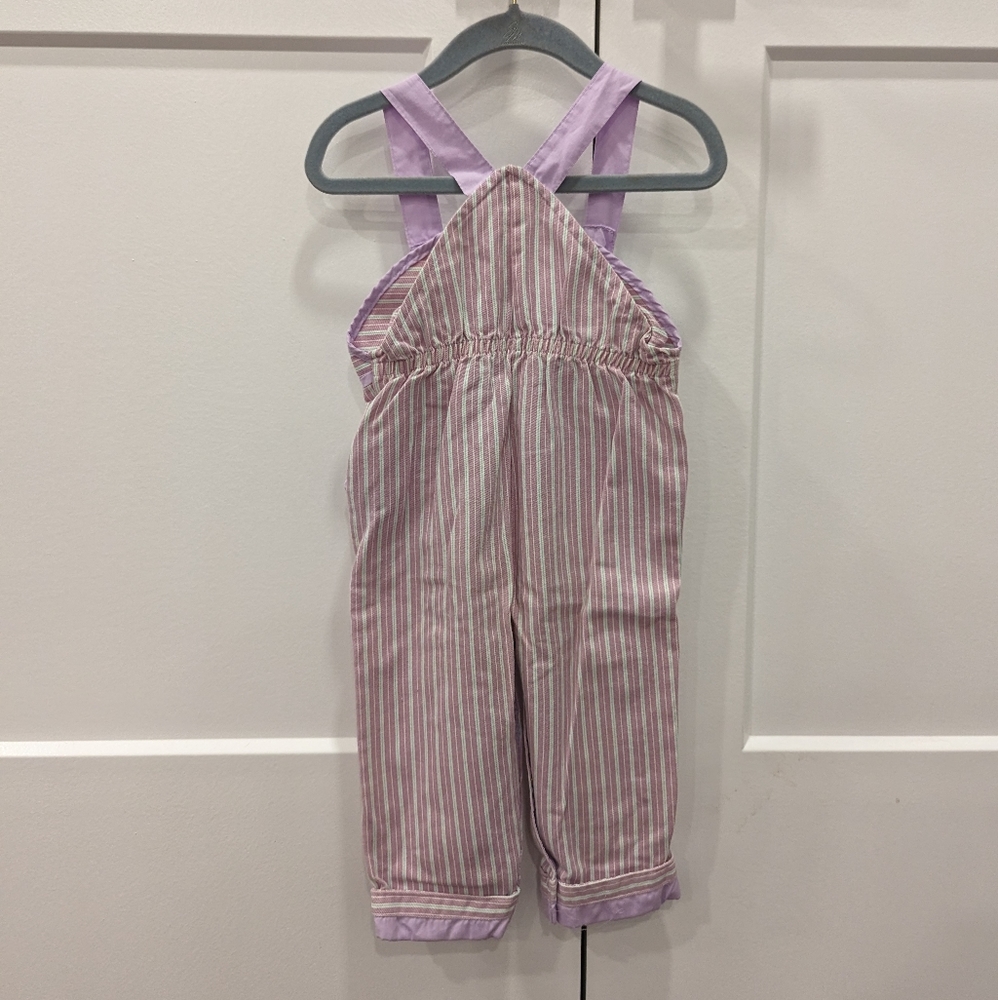 VINTAGE 80s baby girl lavender striped bib overalls pinafore romper VINTAGE 80s - Picture 6 of 7